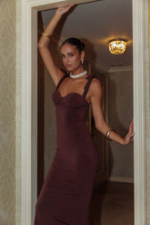 Rose Garden Tied Shoulder Maxi Dress Brown